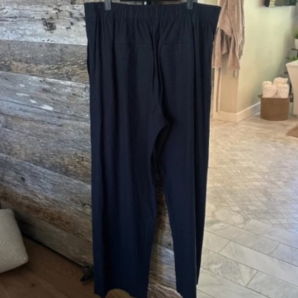 VINCE High Waist Pull-on Stretch Linen Blend Pants in Costal Navy - Picture 7 of 11